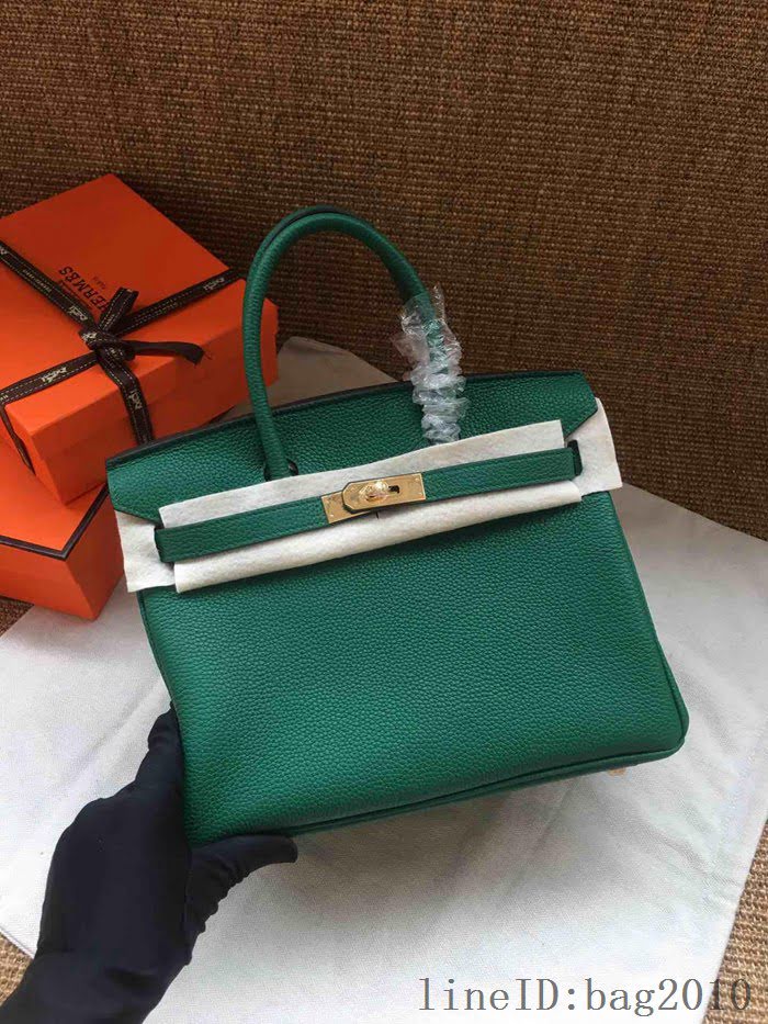 愛馬仕HERMES Birkin 鉑金包 墨綠色 進口小牛皮 金銀扣 皮質細膩柔軟 時尚女手提包  tdher1136